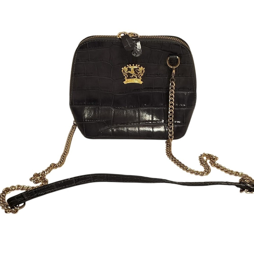 Pratesi Firenze Dark Grey Croc Embossed Leather Crossbody Bag Made in Italy 467
